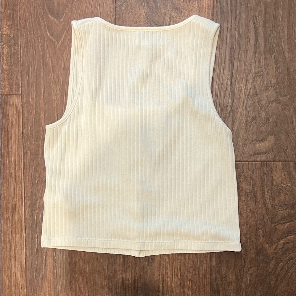 Cream Ribbed Button Tank Top - Picture 2 of 2